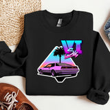 a t - shirt with a car and palm tree on it