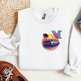 a white sweatshirt with a vw logo on it