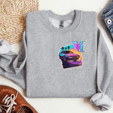 a grey sweatshirt with a vw logo on it