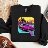 a black shirt with a pink car on it