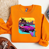 an orange shirt with a picture of a car on it