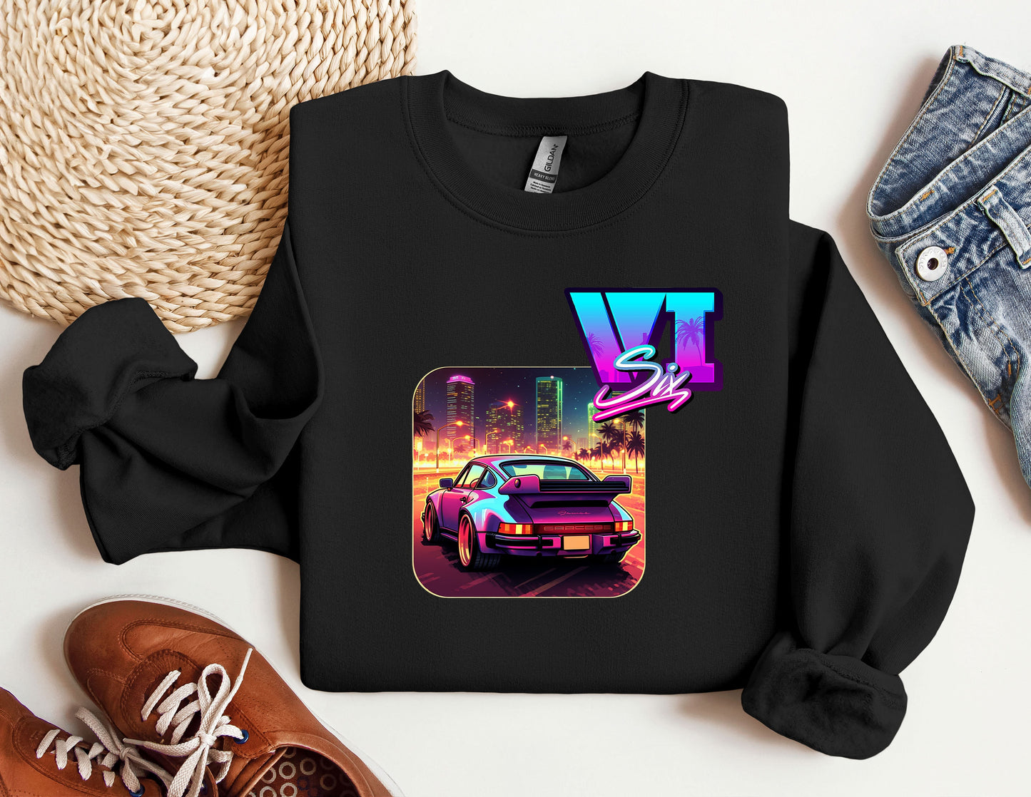 a black shirt with a picture of a car on it