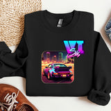 a black shirt with a picture of a car on it