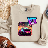 a sweater with a picture of a car on it