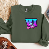 a sweatshirt with the letter v on it next to a pair of shoes