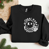 a black sweatshirt with a white graphic on it