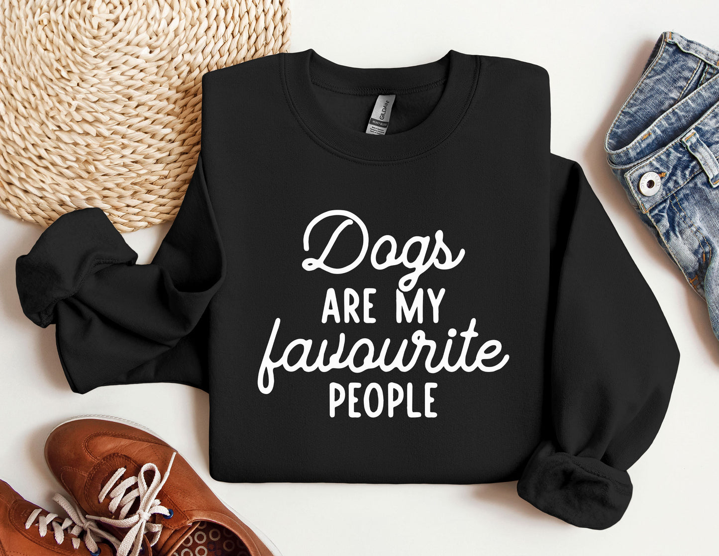 a black sweatshirt that says dogs are my favorite people