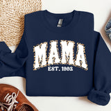 a blue sweatshirt with the word mama printed on it