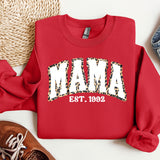 a red sweatshirt with the word mama printed on it