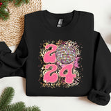 a black sweatshirt with a disco ball on it