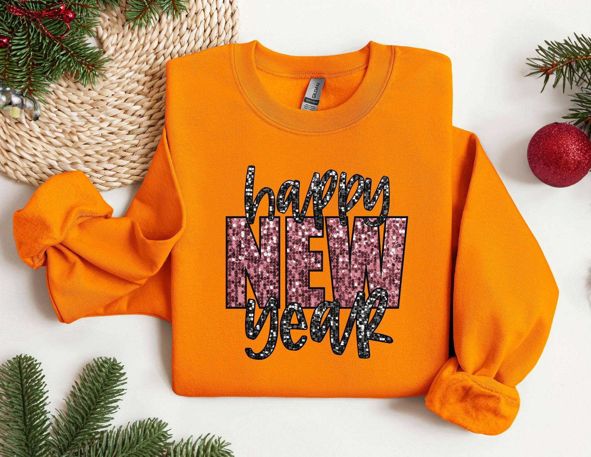 a happy new year sweatshirt on a white background