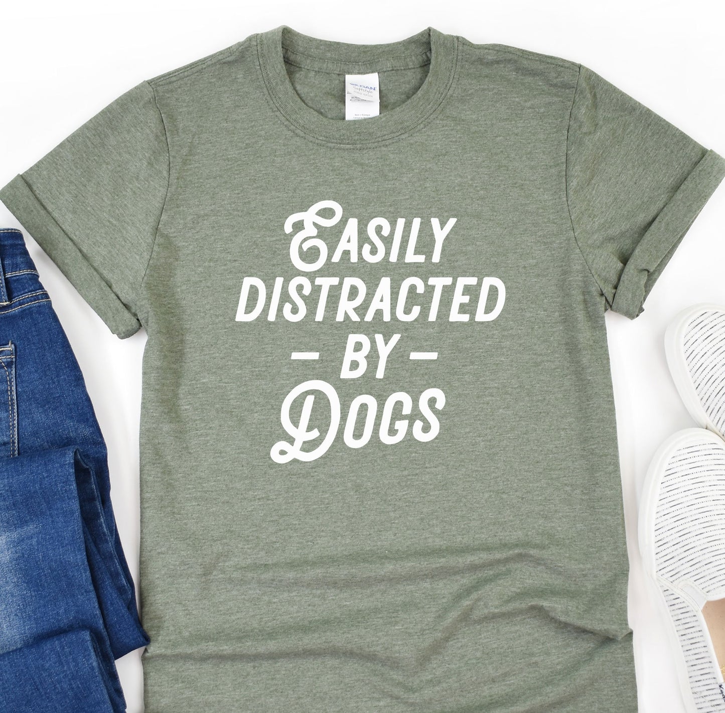 a t - shirt that says easily distracted by dogs