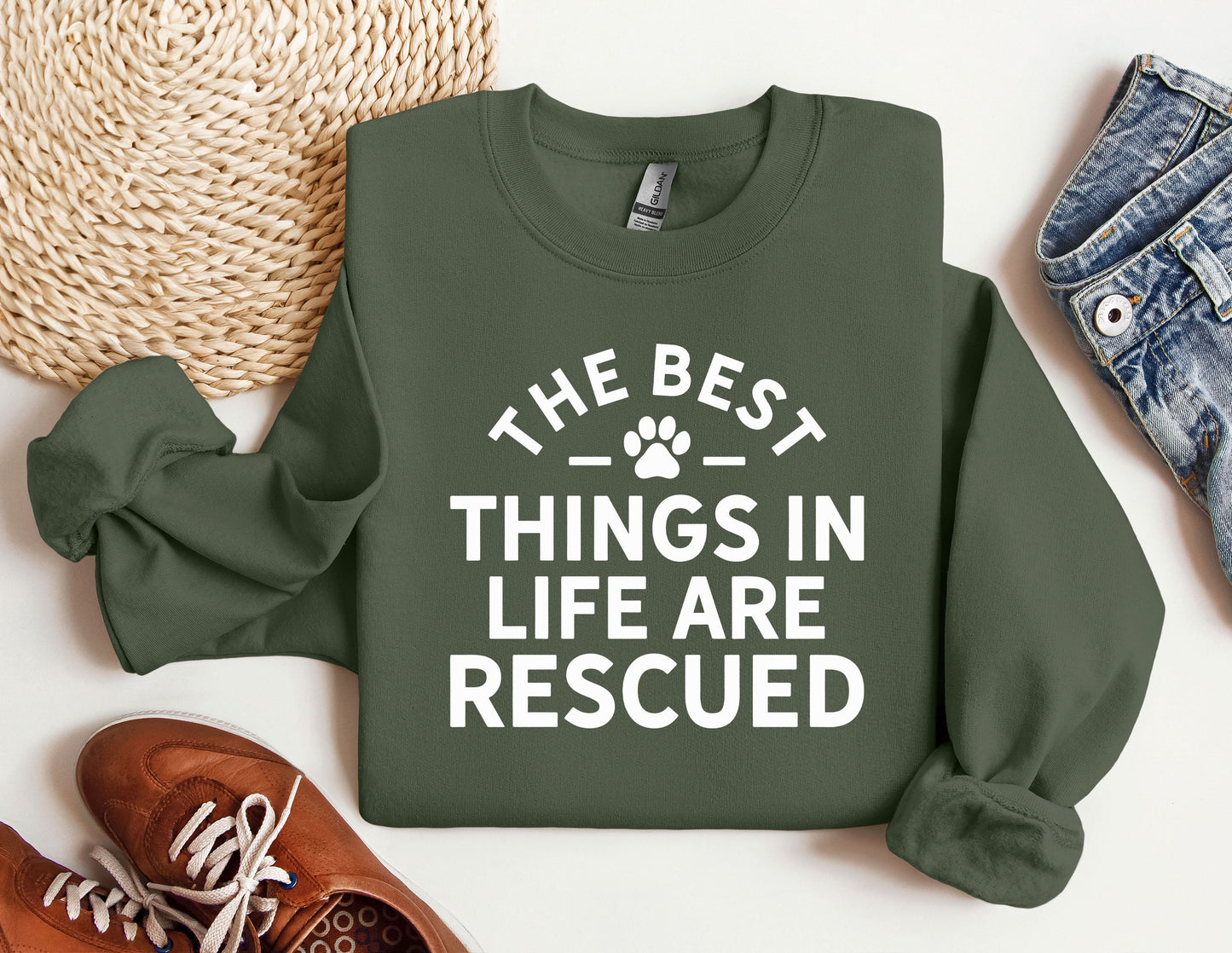 a green sweatshirt that says the best things in life are recorded