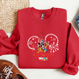 a red sweatshirt with mickey mouse on it