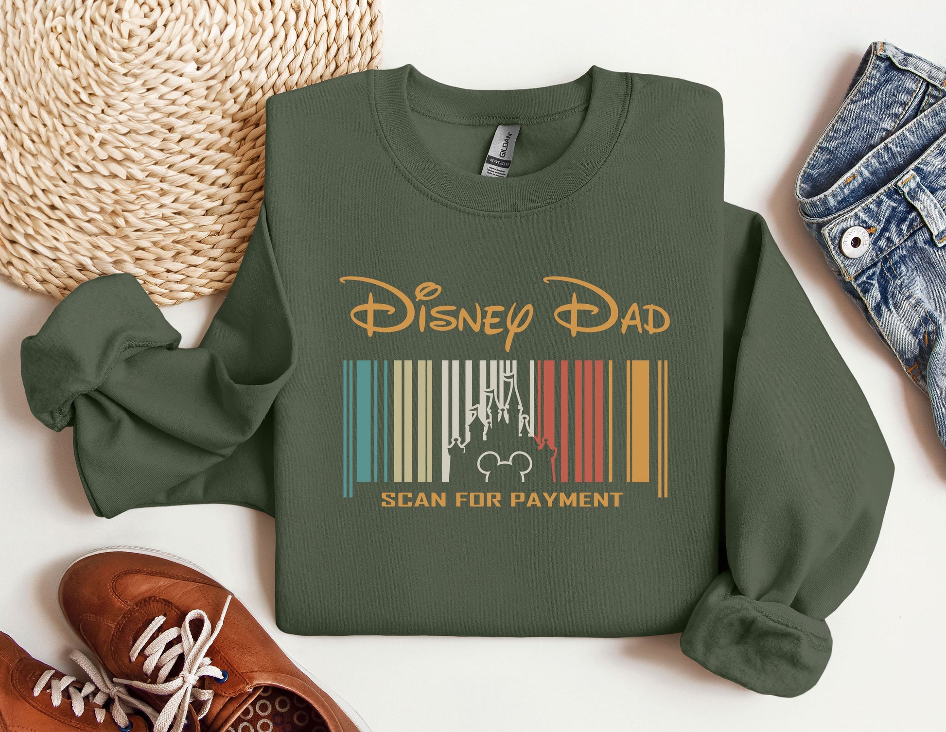 a green sweatshirt with a barcode design on it