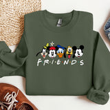 a green sweatshirt with mickey mouse and friends on it