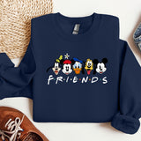 a blue sweatshirt with mickey mouse and friends on it