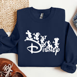 a blue sweatshirt with disney characters on it