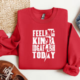 a red sweatshirt with white writing on it