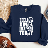 a blue sweatshirt with white lettering on it