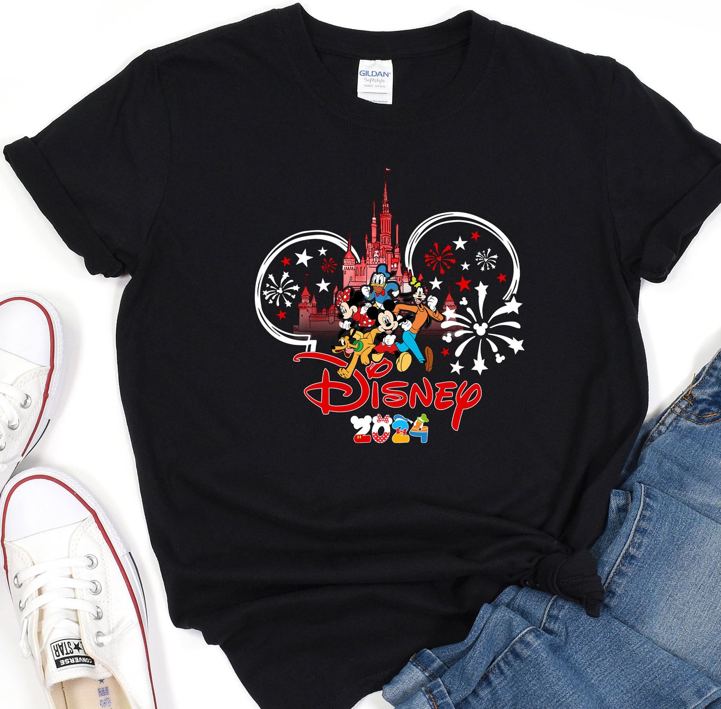 a black tshirt with mickey mouse on it