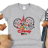 a gray shirt with mickey mouse on it