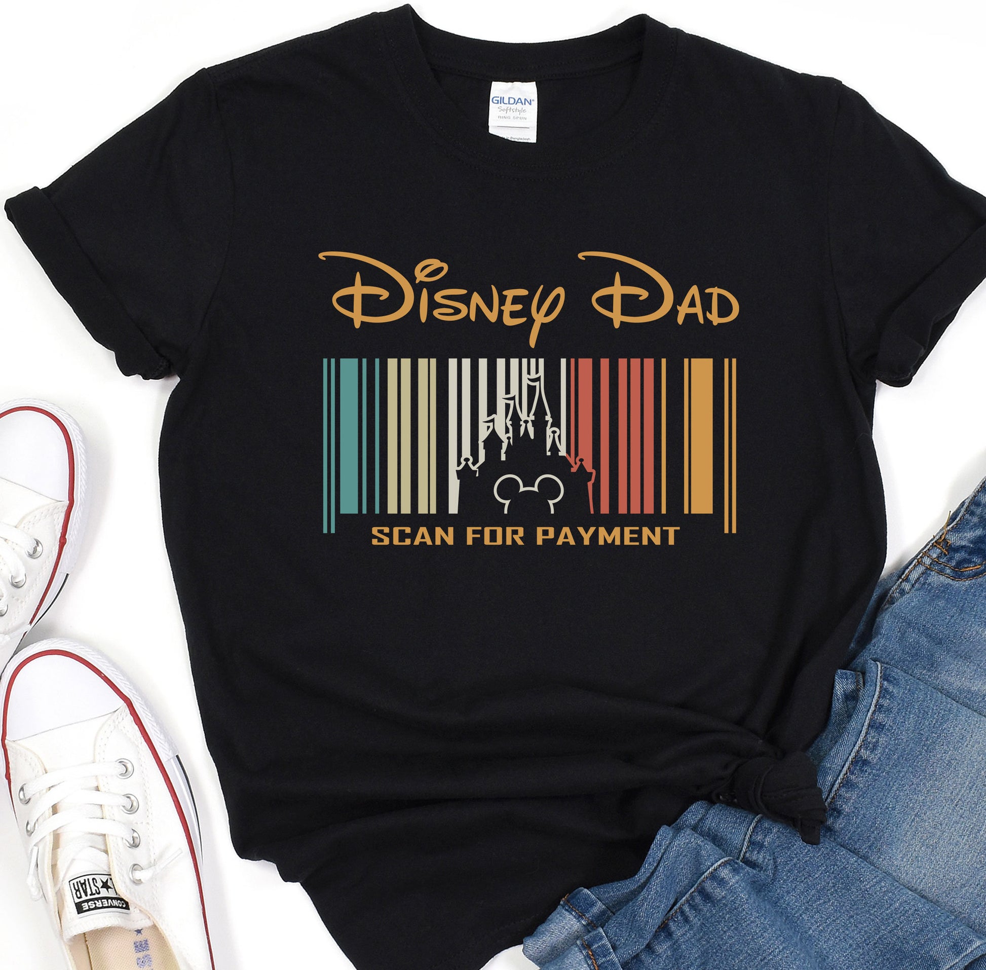 a t - shirt with a barcode design that says disney dad