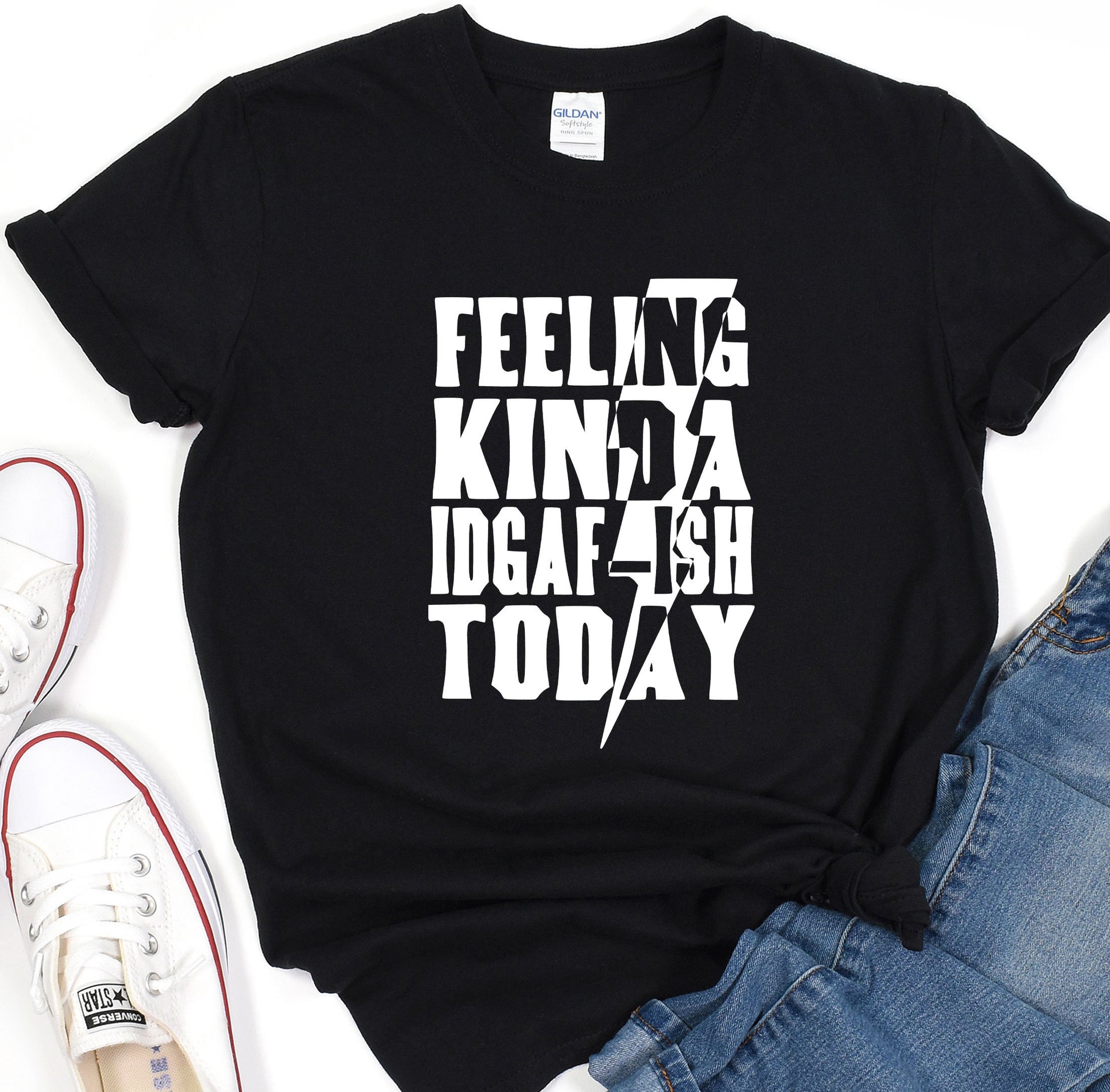 a t - shirt that reads feeling kinda, igaf, fish today