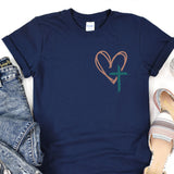 a t - shirt with a heart and a cross on it