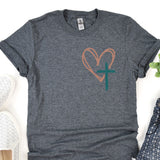 a t - shirt with a heart and a cross on it