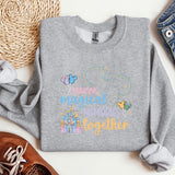 a gray sweatshirt with a mickey mouse message on it