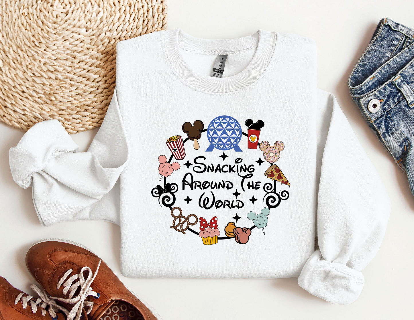 a white sweatshirt with a mickey mouse quote