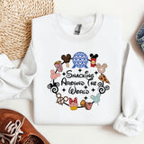 a white sweatshirt with a mickey mouse quote