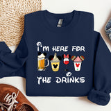 a blue sweatshirt with a picture of two dogs and a mug of beer