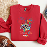 a red sweatshirt with mickey mouse on it