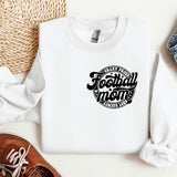 a white sweatshirt with the words football mom on it