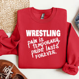 a red sweatshirt with the words wrestling on it