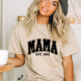 a woman wearing a t - shirt that says mama est 1932