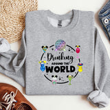 a sweatshirt that says drinking around the world