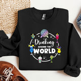 a black shirt with the words drinking around the world on it