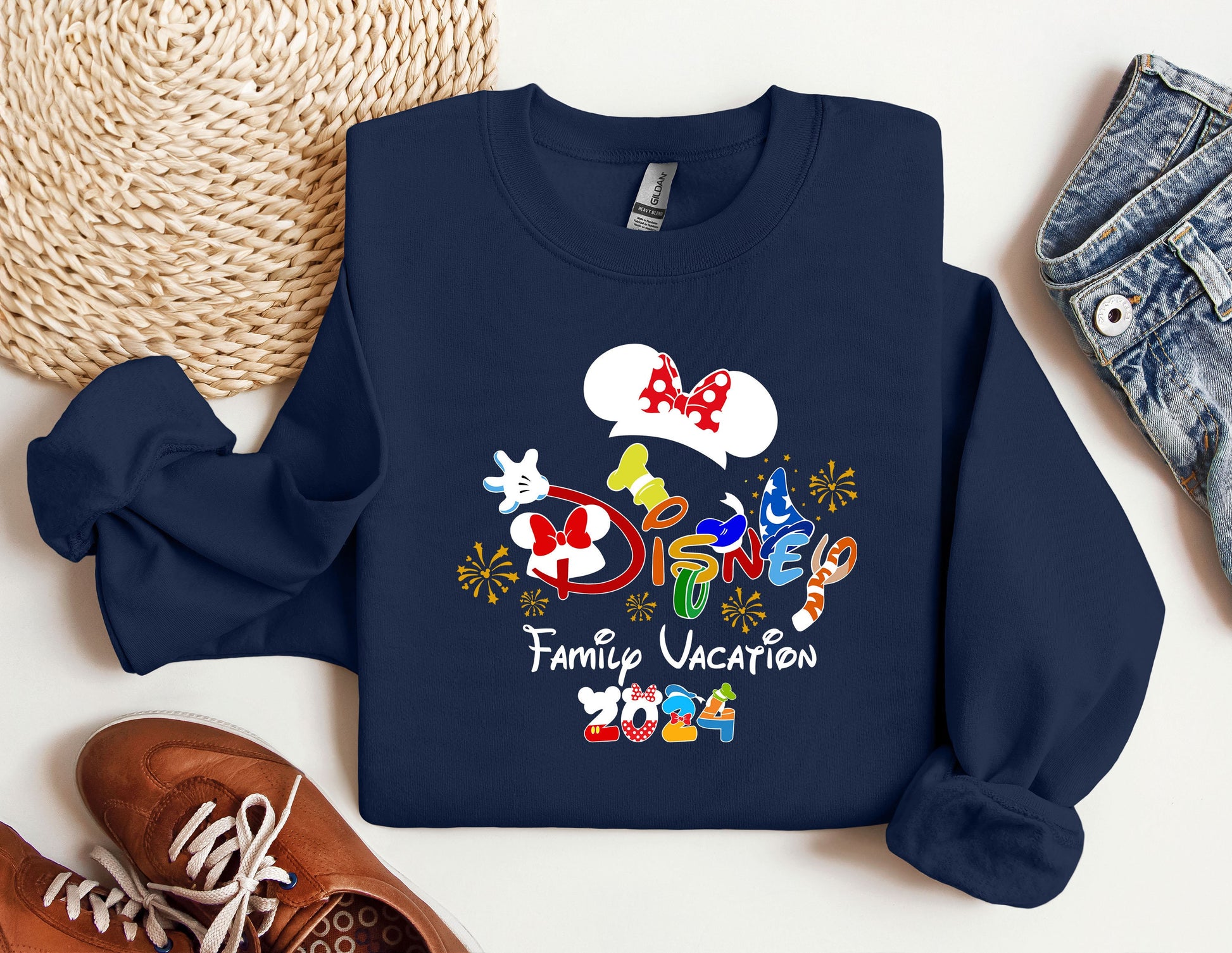 a blue sweatshirt with a cartoon character on it