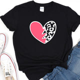 a black t - shirt with a pink heart and a leopard print