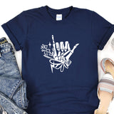 a t - shirt that has a hand with graffiti on it