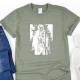 a t - shirt that has a picture of a skeleton on it