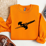 an orange shirt with a sword on it