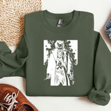 a green sweatshirt with a picture of a man on it