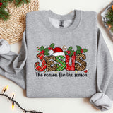 a gray sweatshirt with a christmas design on it