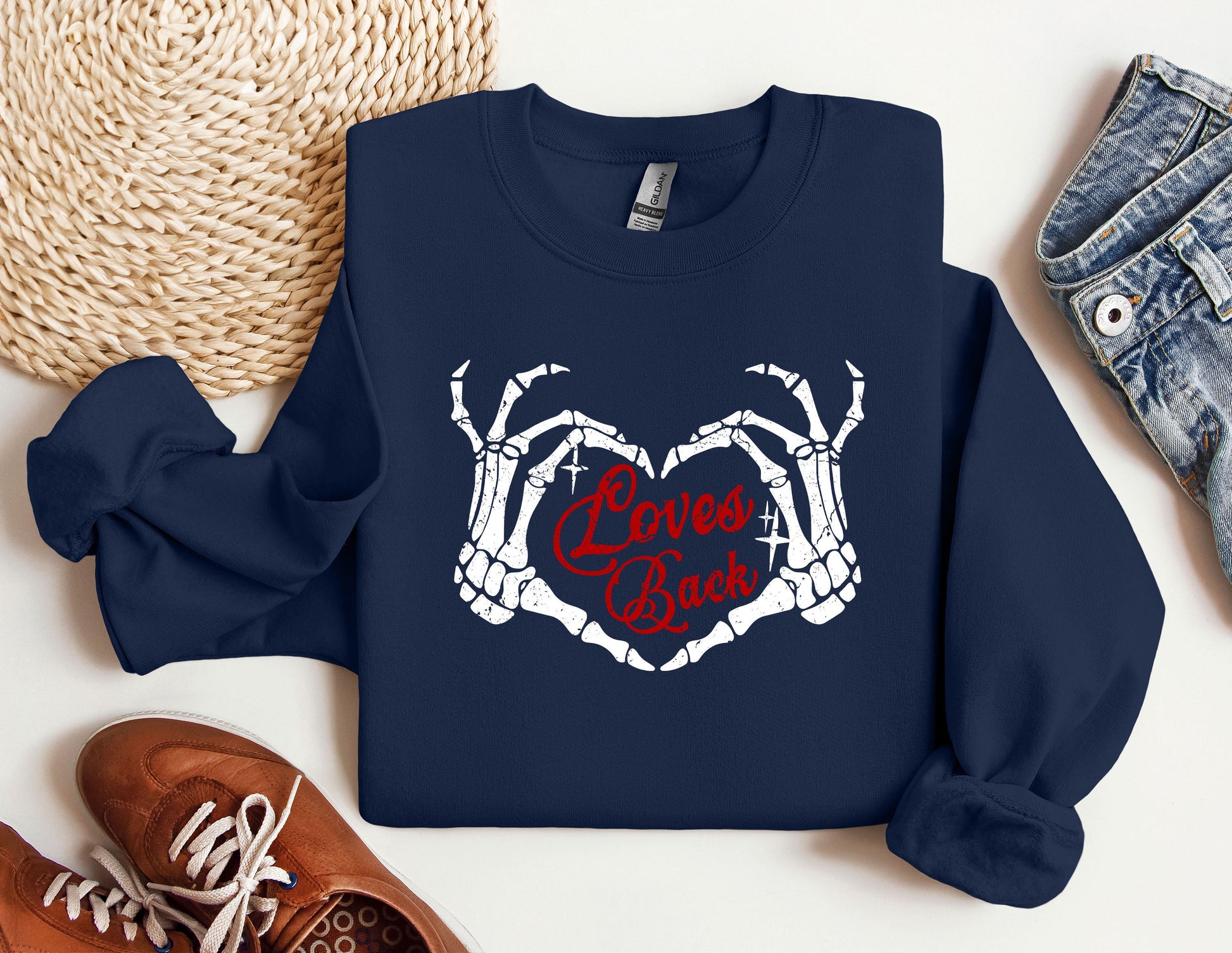 a blue sweatshirt with the words love you written on it