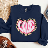 Love Leopard Pattern Heart Sweatshirt, Valentines Day Crewneck, Valentines Hoodie, Heart Sweater, Love Shirt, Unique Gift, Gift for Her