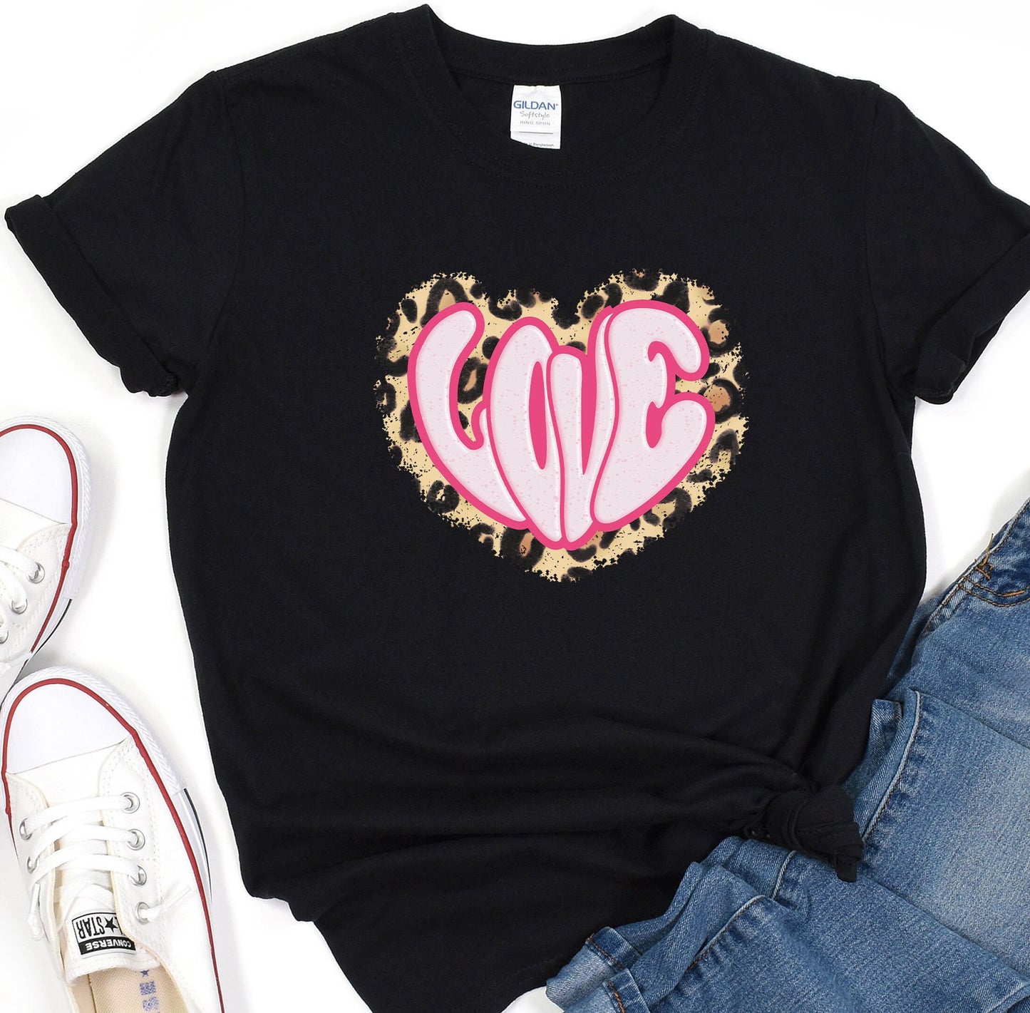 Valentine&#39;s Day Heart Shirt, Leopard Love Heart Shirt, Valentines Day Shirts For Woman, Valentines Day Gift, Happy Valentine&#39;s Day Shirt